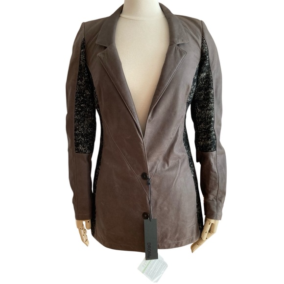 DROMe | Leather Blazer Jacket / Wool Contrast / Col Taupe-Felt / Sz Small / NWT! - Picture 1 of 12